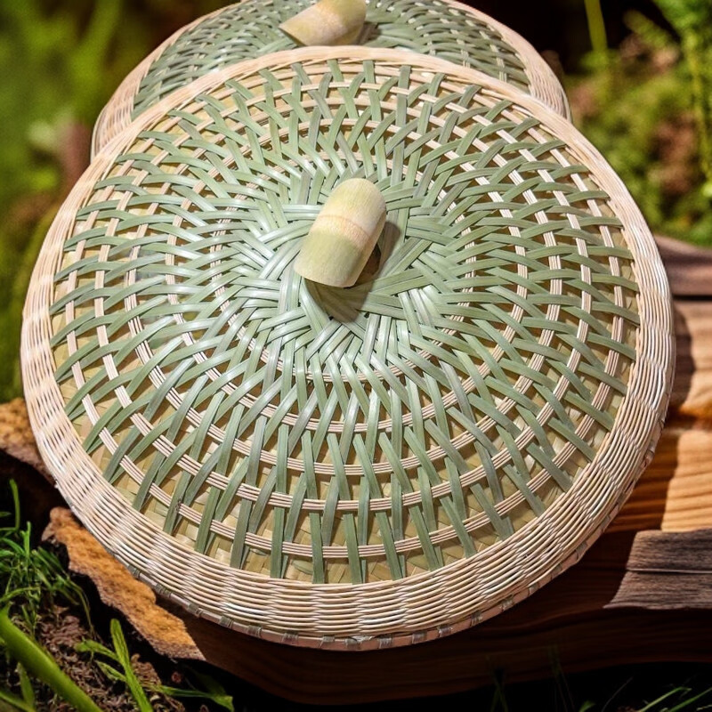 Ye Yu's traditional handmade bamboo pot lids, wooden barrels, bamboo lids, farmhouse household green bamboo art products, bamboo knotted bamboo root buckets, custom-made finely woven bamboo lids