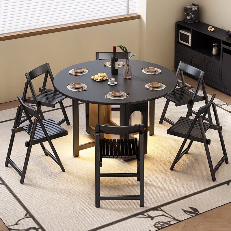 Senneng all-solid wood folding dining table and chair combination mid-century style small apartment retractable home dining side cabinet integrated dining round table 1.2 meters all solid wood folding round table