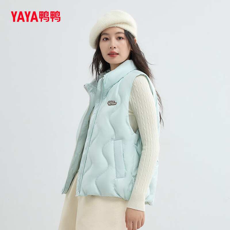 YAYA Down Vest Women's 2025 New Fashion Stand Collar Korean Style Casual Warm Vest Can Be Weared Outside Black L