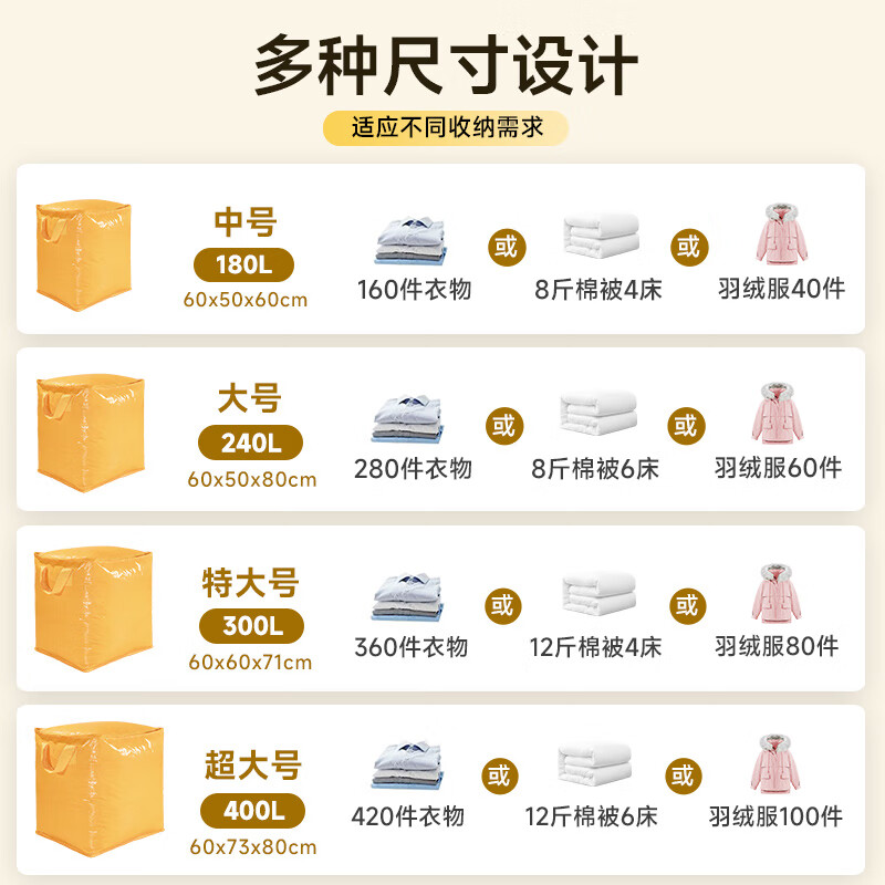 He Jiagong Moving Packing Bag Large Capacity Paper Box Storage Special Organizing Box Artifact Thickened Snakeskin Woven Bag Yellow-180L Size Changed Larger Material Upgrade