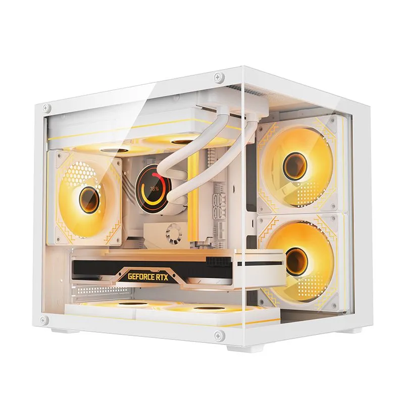 Panoramic room MINI PRO computer case desktop case ATX sea view room supports 360 240 water-cooled luxury case panoramic room MINI white + 7 ARGB fans