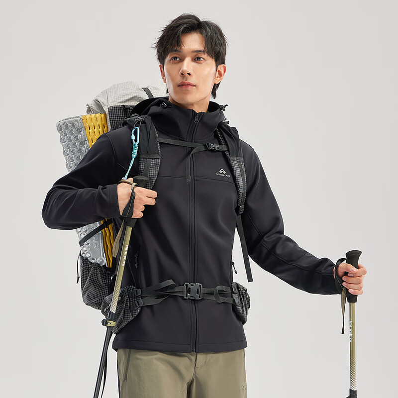 Pathfinder Outdoor Casual Soft Shell Jacket Autumn Men's Jacket Hooded Plus Velvet Wear-Resistant Windproof Hiking and Mountaineering Clothing Cardigan