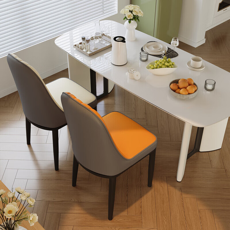 Yu Mengxindi Lightning Dining Chair Restaurant Backrest Chair Simple Stool Home Office Chair Study Desk Chair Seat Computer Chair Off-white surface + gray back + black legs One piece is also shipped