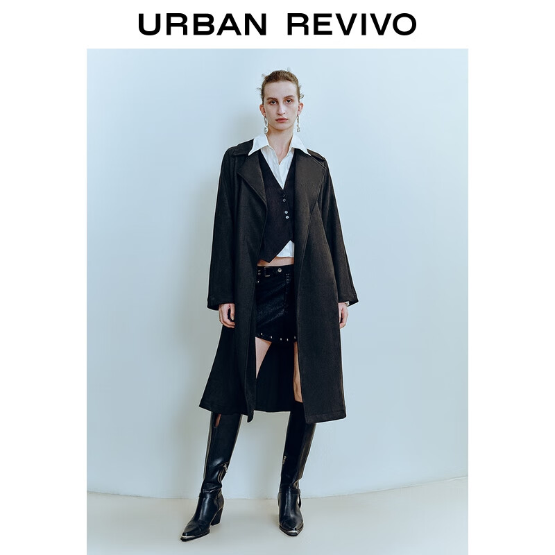 UR HOT 2025 new autumn women's simple temperament belt coat UWM150032