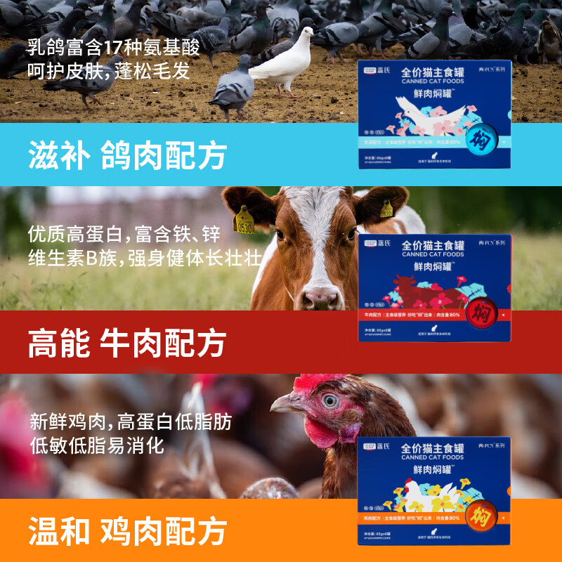 LEGENDSANDY Canned Cat Staple Food Nutritional Snacks for Adult Cats and Kittens Raw Bones and Fresh Meat Stewed Canned Squab Flavor 85g