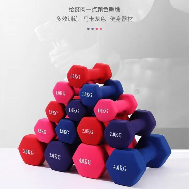Plastic dipped dumbbell hexagonal dumbbell for women's home fitness slimming buttock training chest exercise training plastic dark purple 2.5KG *2 pieces