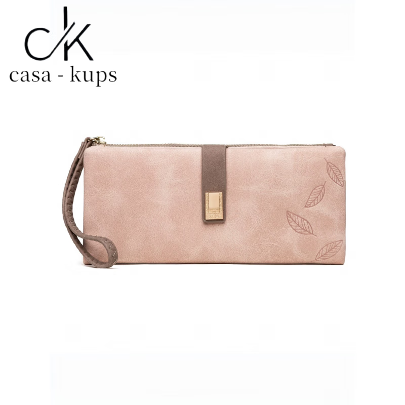 Casa-kupsCK women's long wallet 2025 Chinese Valentine's Day Korean version frosted leaf buckle zipper women's handbag yellow