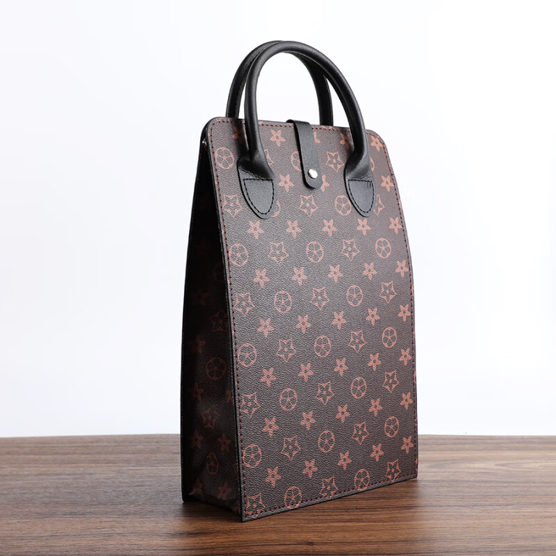 Molin red wine packaging bag box gift box gift portable handbag empty box 2 pieces universal customizable logo brown flower double soft handle