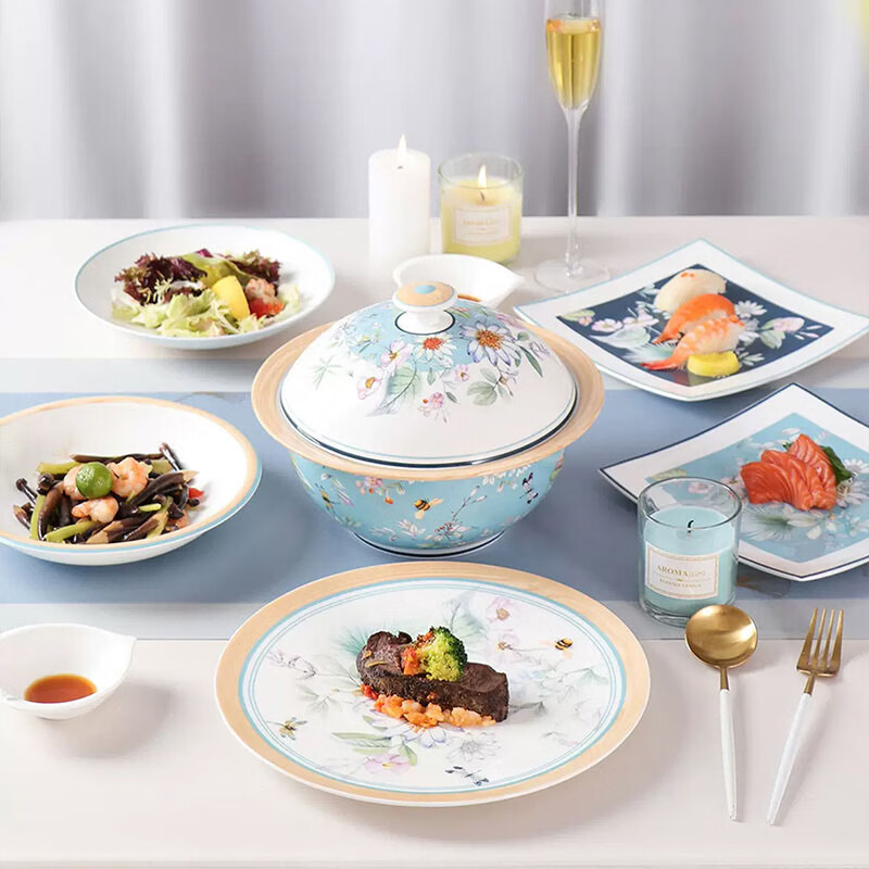 Tao Yuan Meng Blossoms Bowls and Plate Tableware Sets Light Luxury Household Tableware Gift Boxes