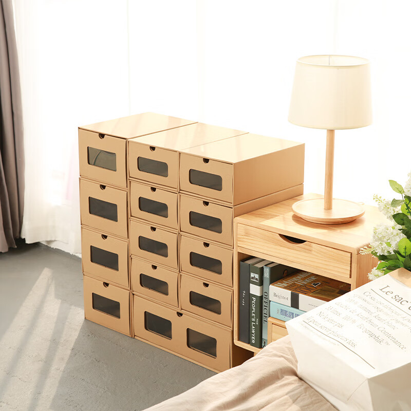 He Jiangong kraft paper drawer-type shoe box shoe cabinet transparent storage box dormitory shoe organization box thickened paper box dust-proof shoe rack universal for men and women within 46 yards 1x1x1cm