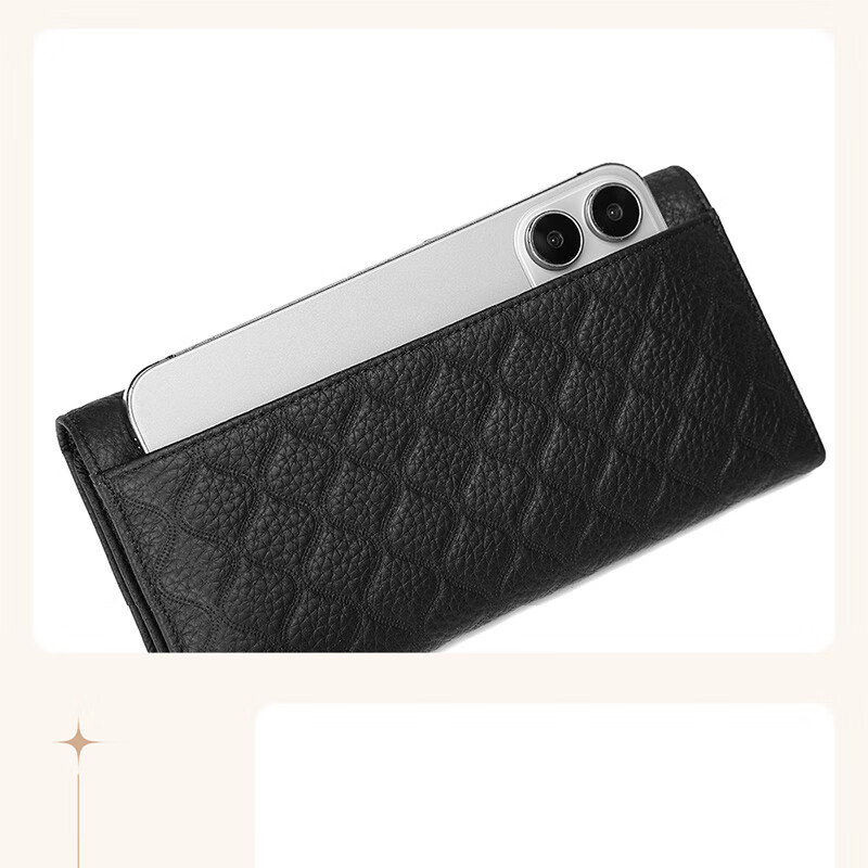 Scarecrow Wallet Women's Long Genuine Leather 2025 New Large Capacity Women's Wallet First Layer Cowhide Mobile Phone Clutch 10 Card Slots Black 19*2.5*9.5cm 10 Card Slots