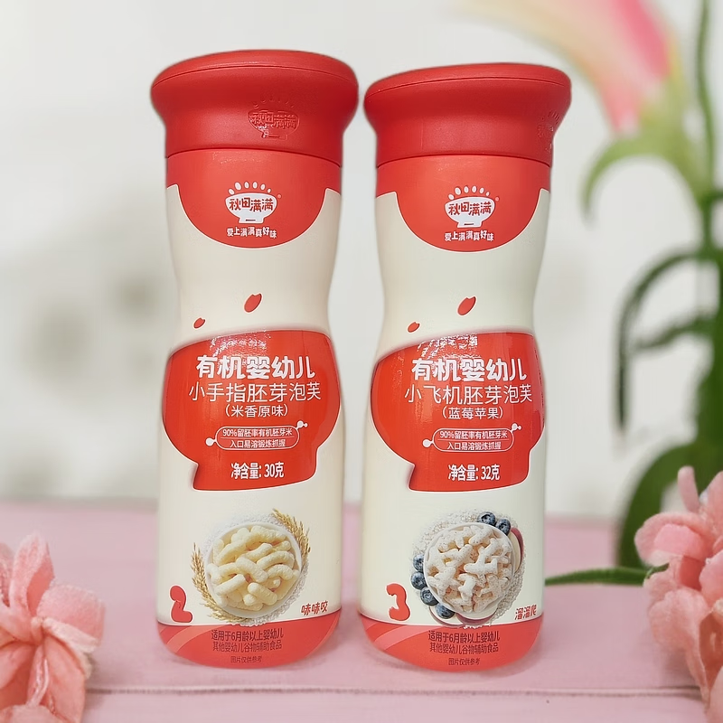 Akita Manman Organic Puffs Baby Finger Puffs Small Aircraft Germ Puffs Baby Label Snacks Little Finger Puffs (original rice flavor) 30g*3 cans No specifications