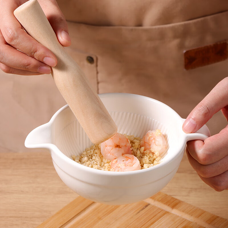 Baijie ceramic grinding bowl baby food supplement grinder baby rice paste bowl with grinding rod household manual grinding tableware