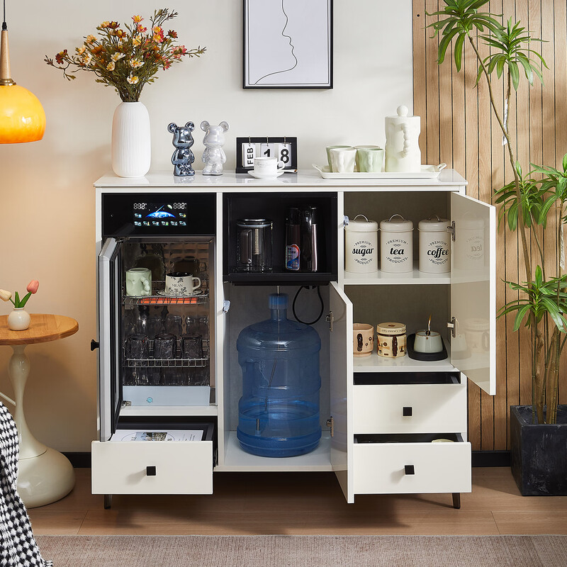 Zetian all-aluminum tea bar machine with refrigerator refrigeration high-end smart office living room integrated sideboard tea cabinet off-white hot and cold type three doors with disinfection