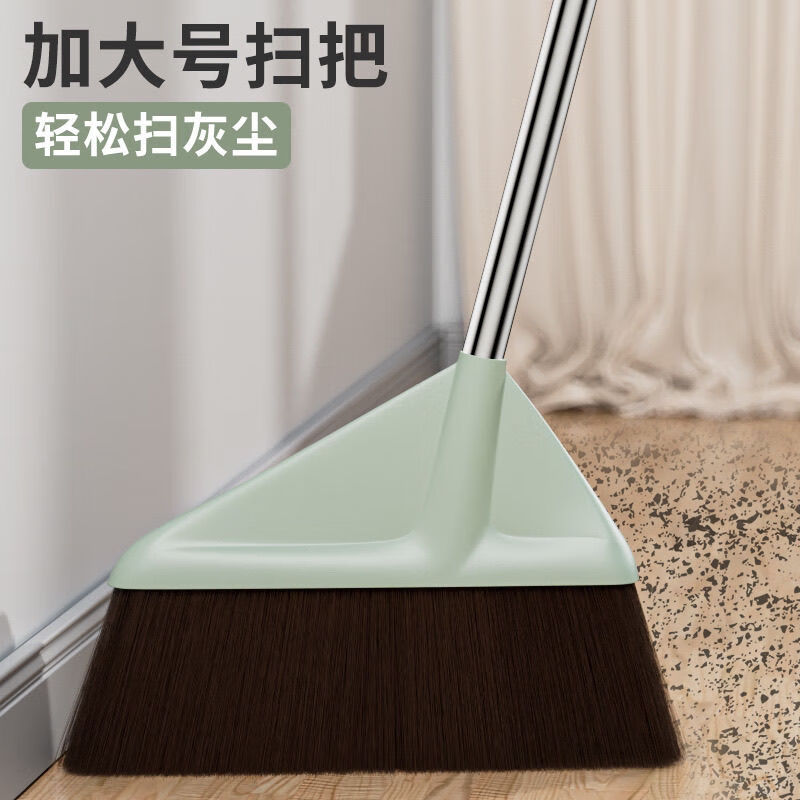 Broom single household single handle sweeping broom soft bristles enlarged broom combination non-stick hair long handle non-bending extended pole large broom glacier blue