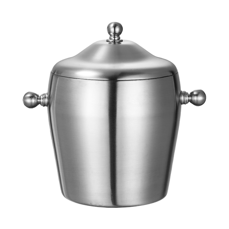 Huili's thickened double-layer stainless steel ice bucket, champagne bucket, red wine bucket, ice beer bucket, ice grain bucket, bar KTV insulation bucket, 1.2L binaural drum-shaped bright light, free ice clip
