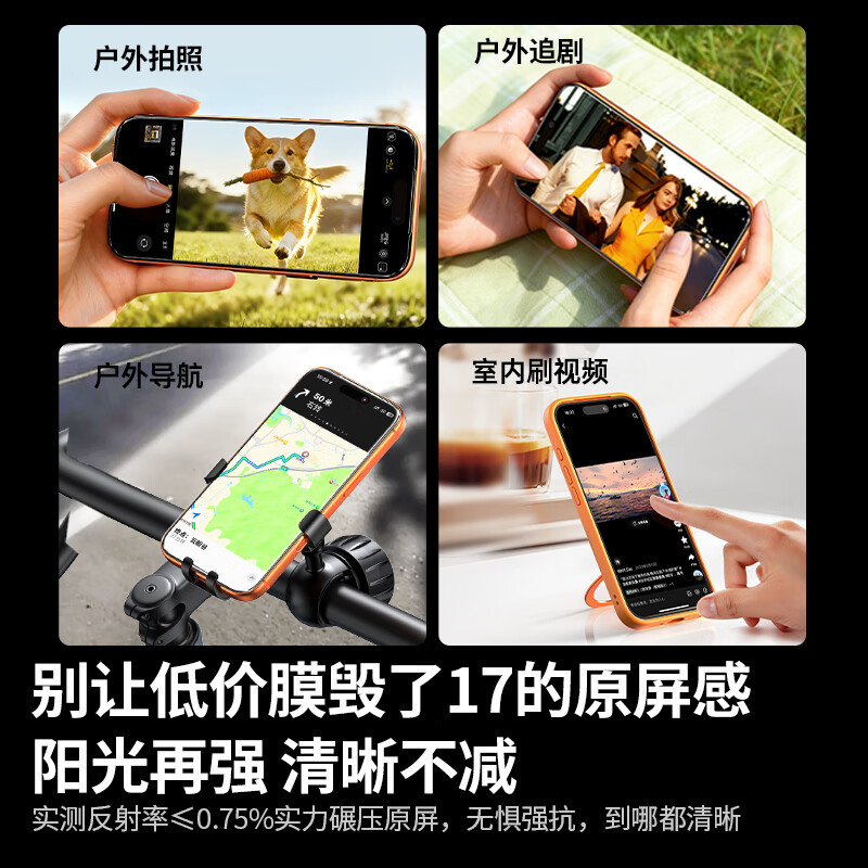 Green Alliance AR Corning film, true AR anti-reflective | Rheinland certification, suitable for iPhone17ProMax tempered film, Apple 17ProMax mobile phone film, anti-fingerprint, anti-fall, dust-free warehouse