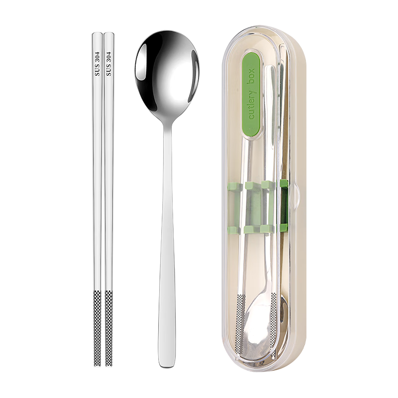 Tang Zong Chopsticks 3-piece stainless steel portable tableware set (crystal glass transparent) high-looking portable chopsticks and spoon set