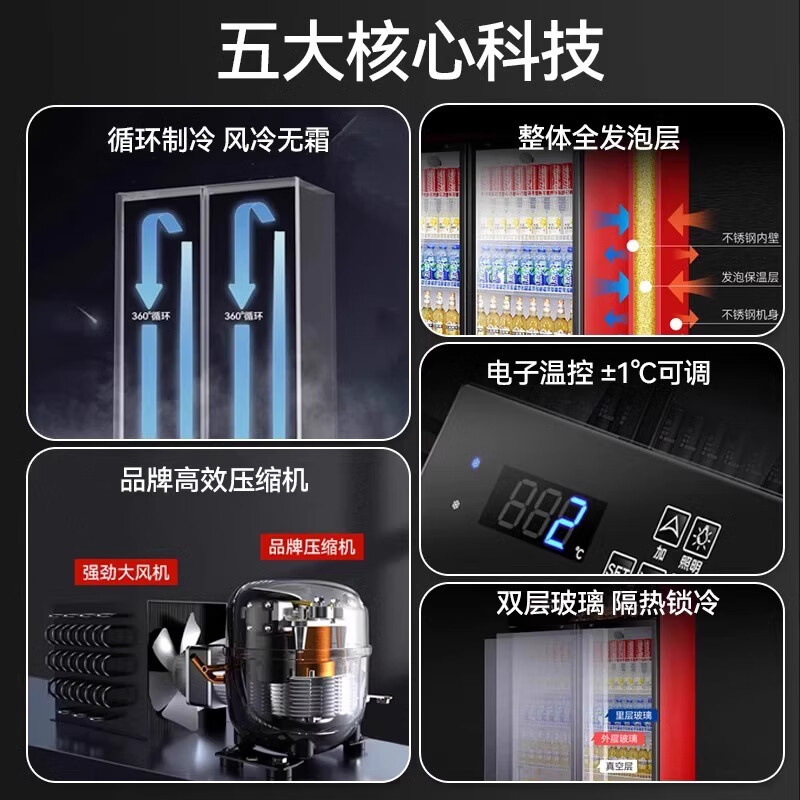 Chigo display cabinet refrigerated large-capacity beverage cabinet freezer commercial fresh-keeping cabinet supermarket glass door refrigerator vertical beer cabinet large three-door lower machine 1000L direct cooling energy saving first-level energy saving 30%