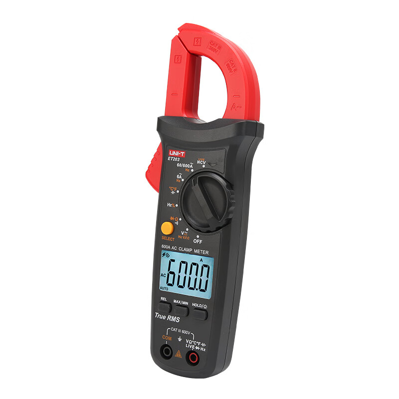 Uliide digital clamp multimeter high-precision clamp meter clamp meter automatic range anti-burn backlight NCV measurement electric meter ET203 (automatic range/AC current 600A)