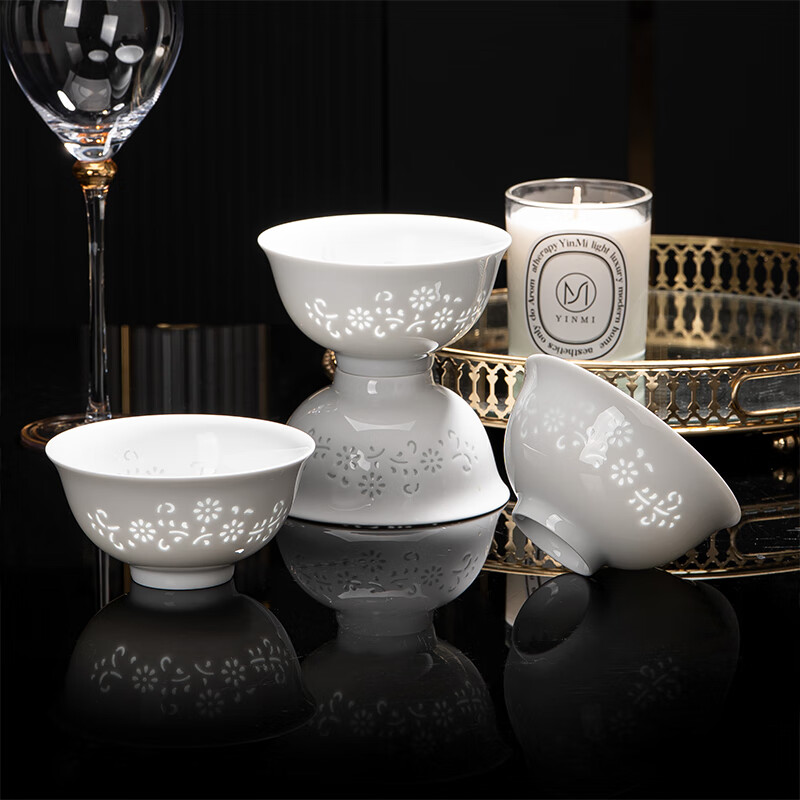 Jingdezhen exquisite porcelain rice bowl household soup bowl eating bowl ceramic tableware bowl 4.5 inch rice bowl set of 4
