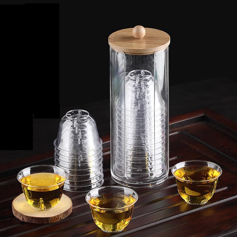 Yuling disposable tea cup Kung Fu tea aviation cup thickened heat-resistant plastic tea cup high-end tea cup with storage box holder 60ml tea cup 576 pcs