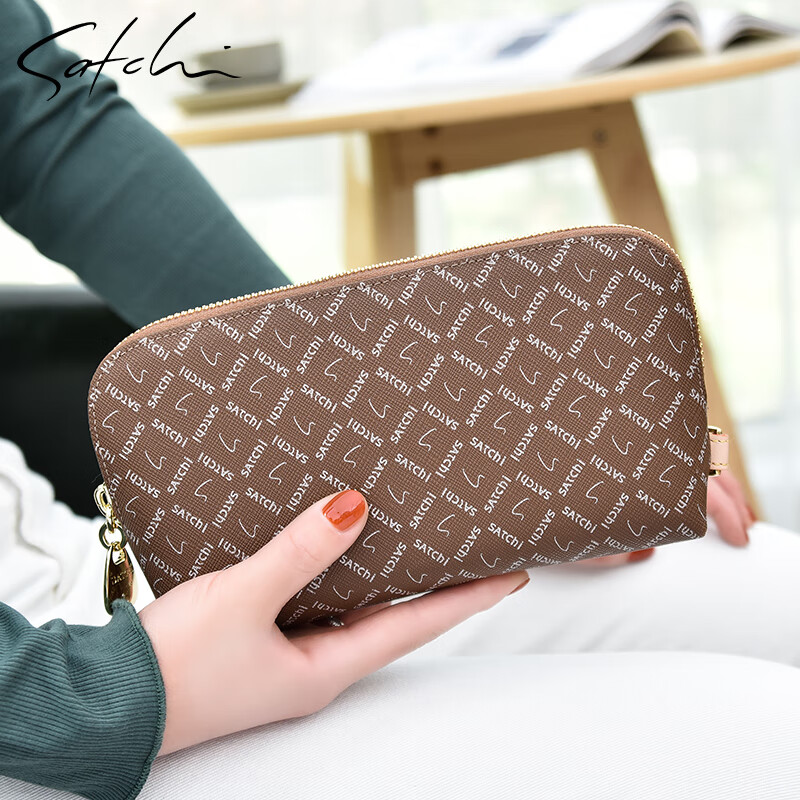 SATCHI Wallet Women's Long Clutch Fashion Printed Wallet Large Capacity Card Holder Coin Purse Women's Bag Brown-