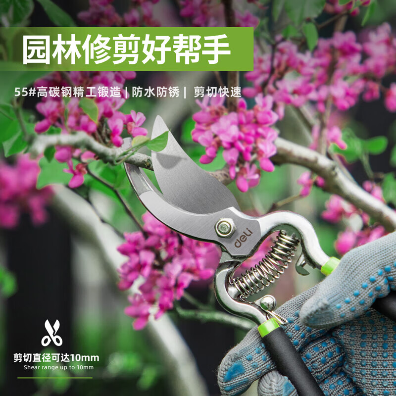 Deli pruning fruit tree pruning scissors garden pruning branches garden labor-saving flower pruning scissors household tools scissors artifact 8-inch labor-saving model high carbon steel pruning shears
