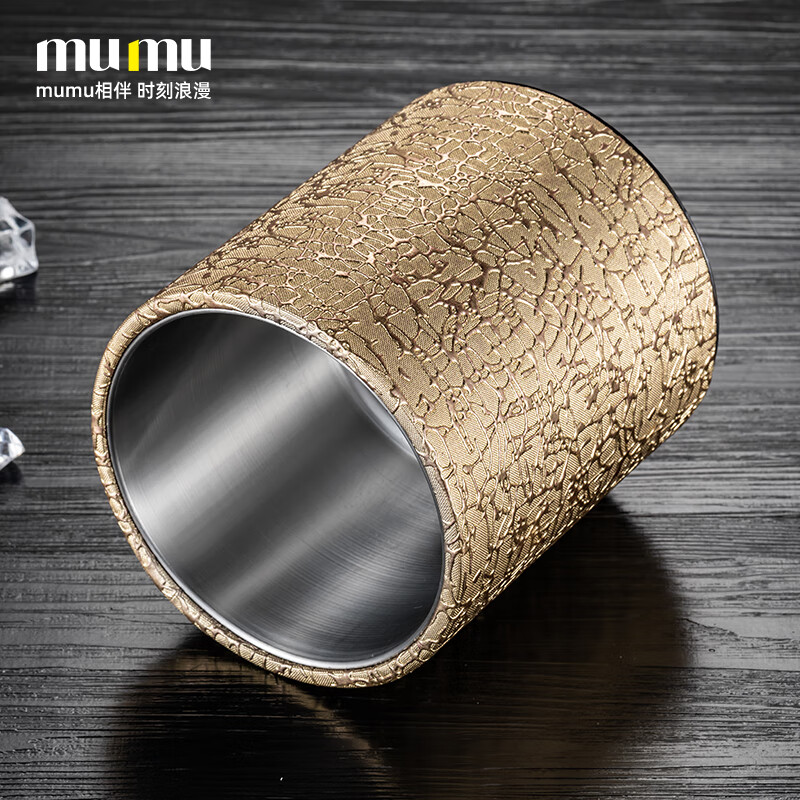 MUMU official authentic 201 stainless steel ice bucket home ktv bar champagne beer bucket large capacity ice storage bucket Egyptian pattern ice bucket 1200ml