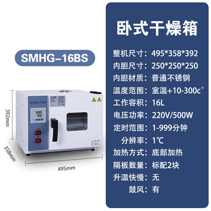 Huayao Senmao electric constant temperature blast drying oven laboratory drying oven industrial oven grain Chinese herbal medicine equipment dryer horizontal upgraded 16L stainless steel liner with blast