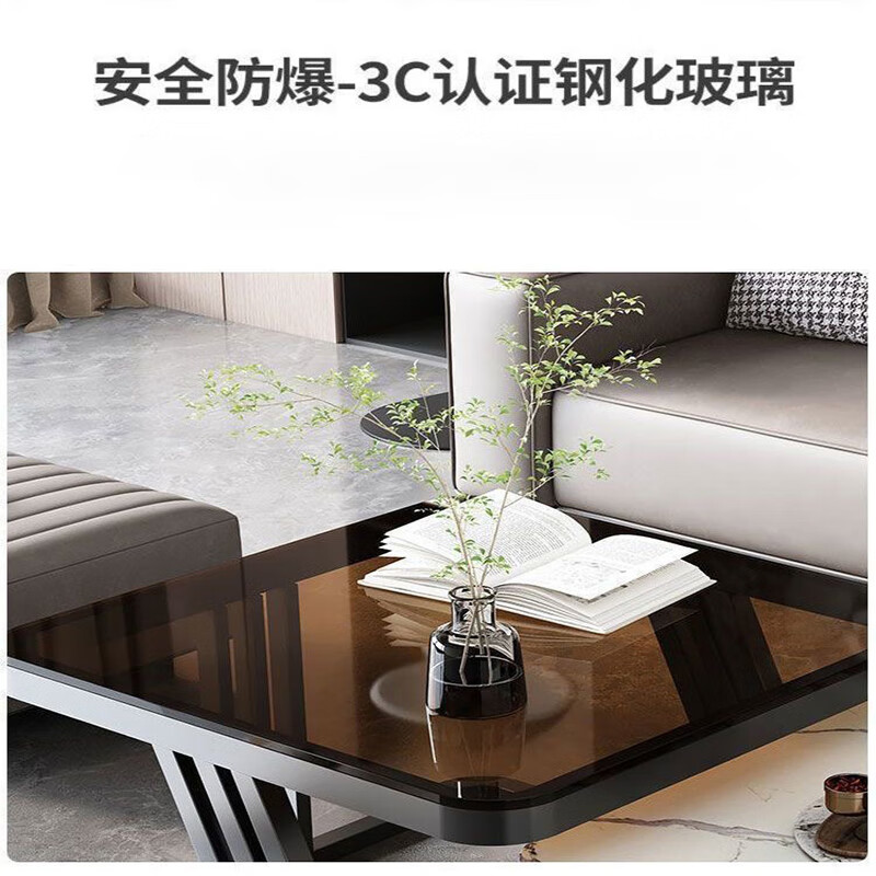 Wen Minxuan slate tea table living room light luxury and high-end 2025 new home simple glass tea table small apartment recommended black frame gray cabinet 70 gray glass + 60 white slate