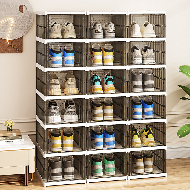 LINGX BOX sporadic box shoe box installation-free door shoe cabinet foldable storage transparent visible dust-proof shoe rack AJ basketball shoe all-in-one cabinet best-selling HOT transparent gray 12 pieces