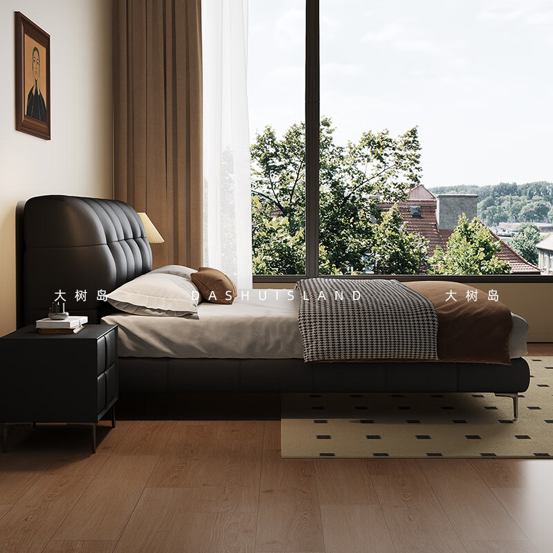 Dashudao Home Puff Bed Retro Style Master Bedroom Double Bed French Medieval Style Small Apartment Leather High Bed Beech Row Frame Upgraded Single Bed Bracket Structure 1800mm*2000mm