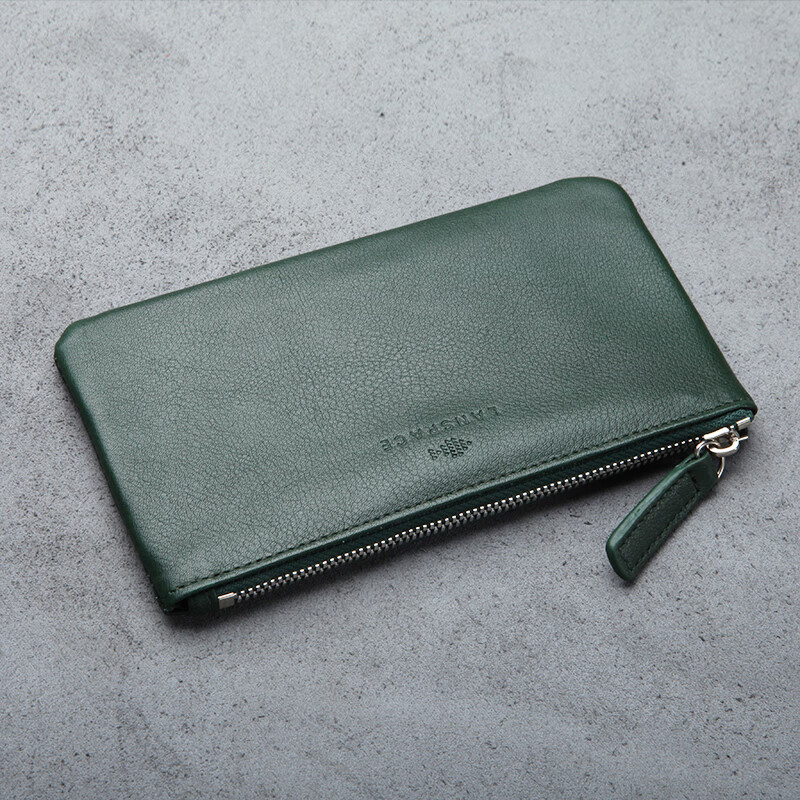 GOYN blue leather men's genuine leather zipper small wallet long cowhide large capacity new women's trendy small handbag dark green