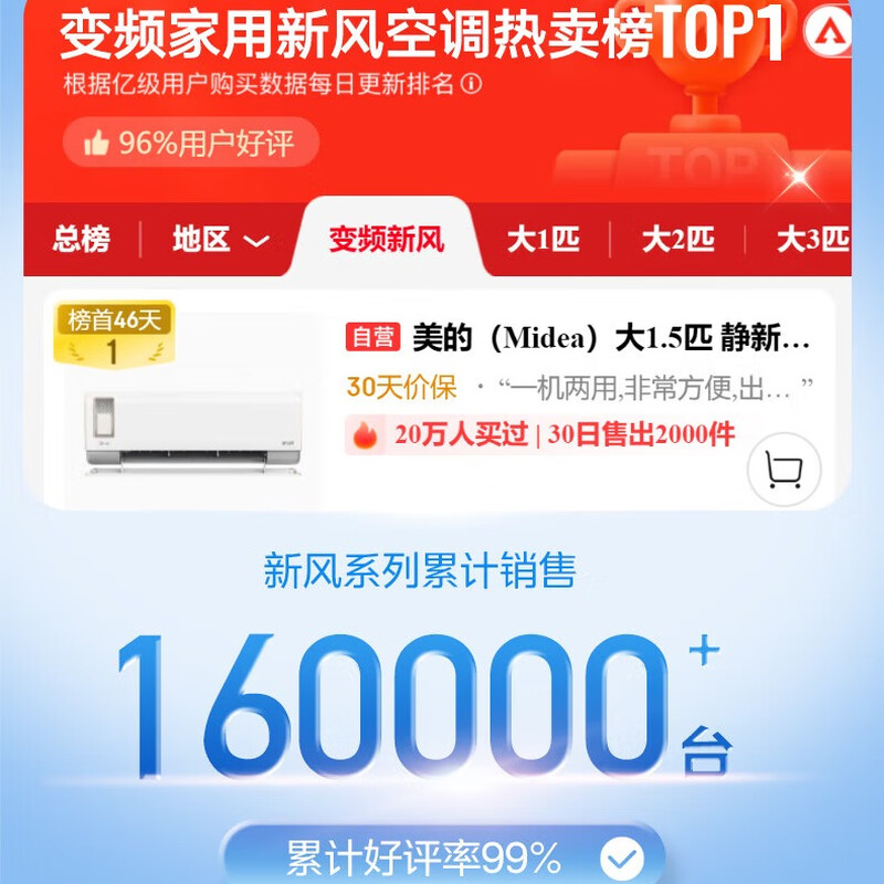 Midea air conditioner, quiet fresh air, large 1.5 HP new level one energy efficiency inverter, double row copper tube evaporator, fresh air purification, air conditioner hang-up KFR-35GW/N8XF1-1 customized version