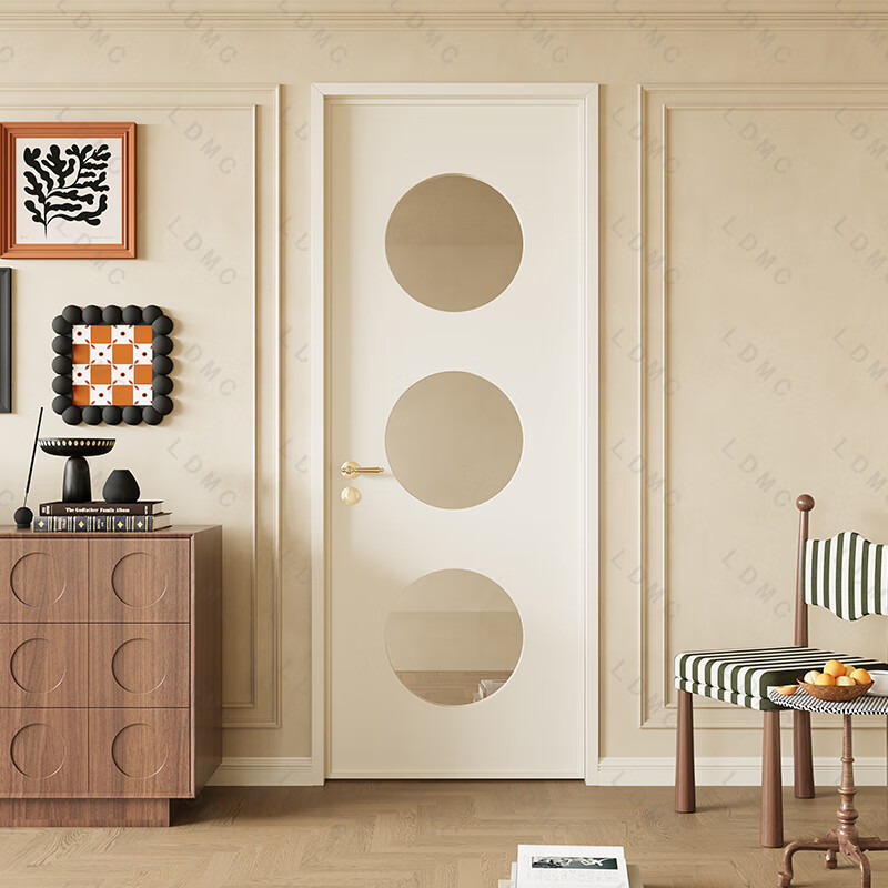 French retro Internet celebrity white hole door aluminum alloy bathroom toilet door kitchen bedroom door glass flat door skin white/single package (installation included)