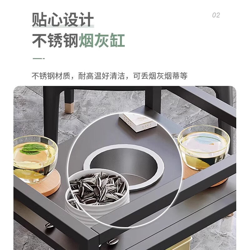 JD Logistics Mahjong table coffee table tea rack chess and card room special side table removable storage shelf side table single cylinder with wheels black frame black 45*34*57