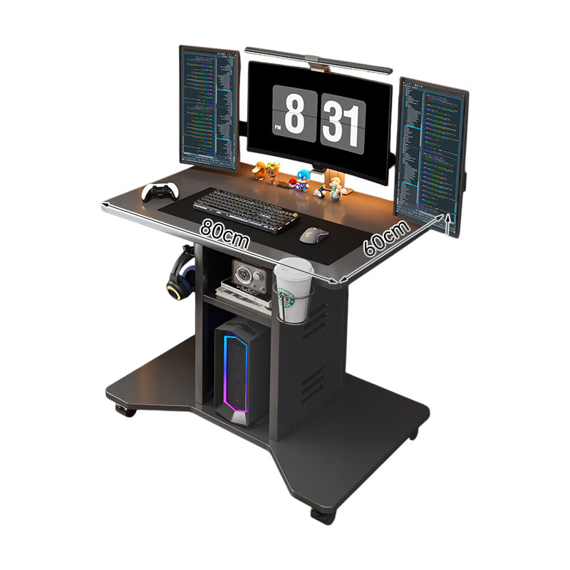 Zuoyin solid wood desktop computer desk notebook e-sports table small movable small table dormitory home bedroom bedside table Jingcang straight hair obsidian black 80*60*75cm