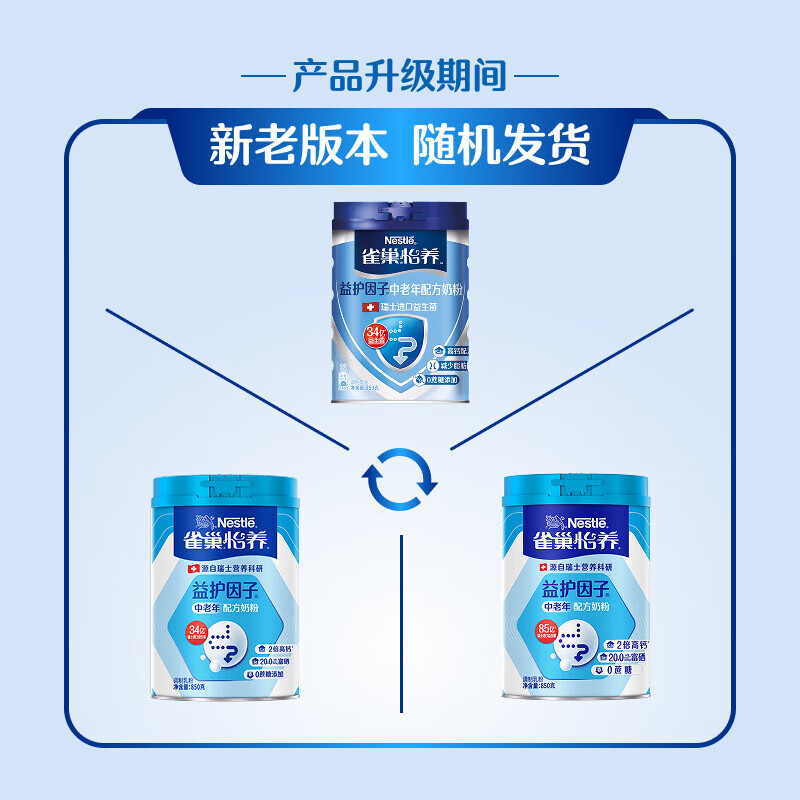Nestle milk powder for adults, middle-aged and elderly milk powder Yiyang high calcium low GI gift for parents and elders gift 850g 2 cans of protective factor formula