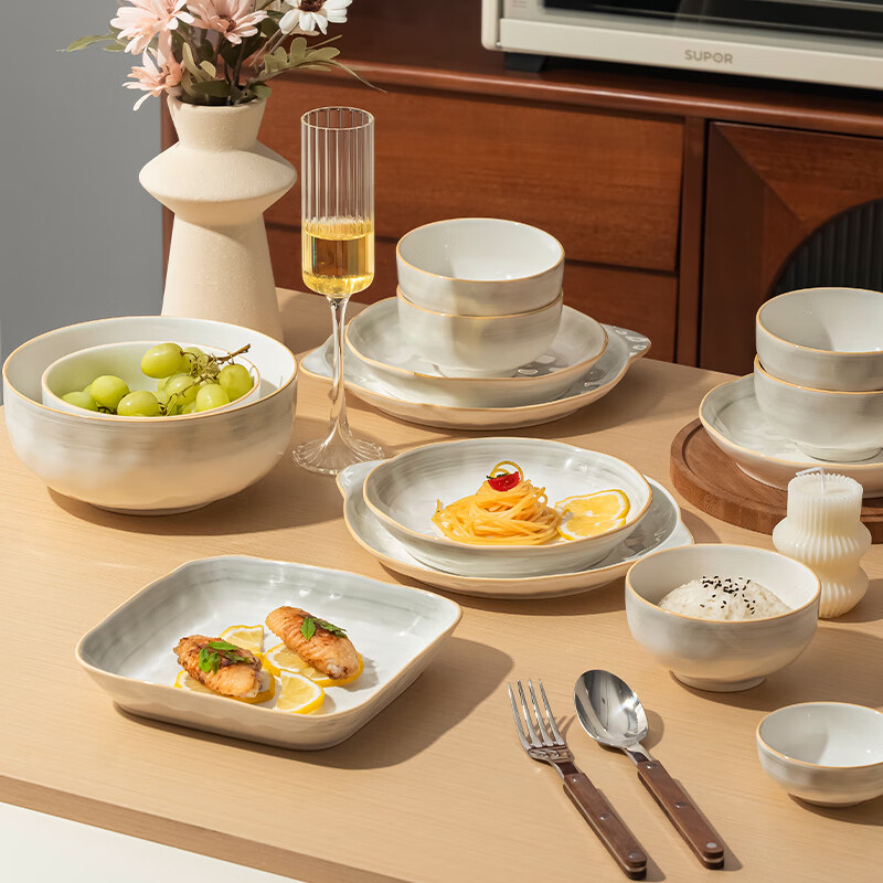 Yichen bowls and tableware set, underglaze color ceramics, housewarming gift, bowls, dishes, chopsticks, gift box