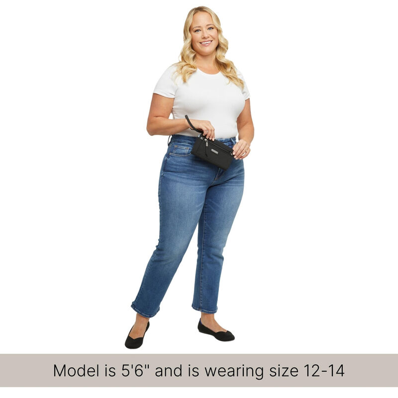 Baggallini zipper wallet for women, 12 card slots, waterproof nylon material, simple and light luxury style, sterling silver glitter, one size fits all