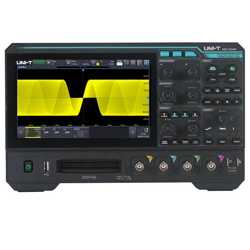 Unilide MSO1254HD four-channel digital oscilloscope 250M bandwidth 2.5G sampling rate high-resolution oscilloscope MSO1254HD