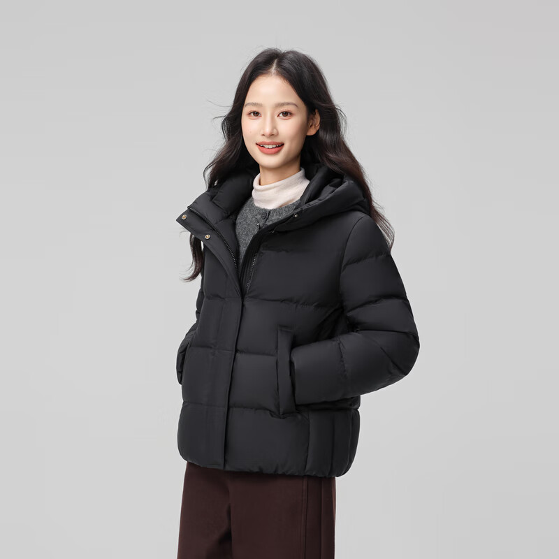 Flying in the Snow 2025 Winter New Down Jacket Women's Short Hooded Warmth Black|8056 M/160/84A