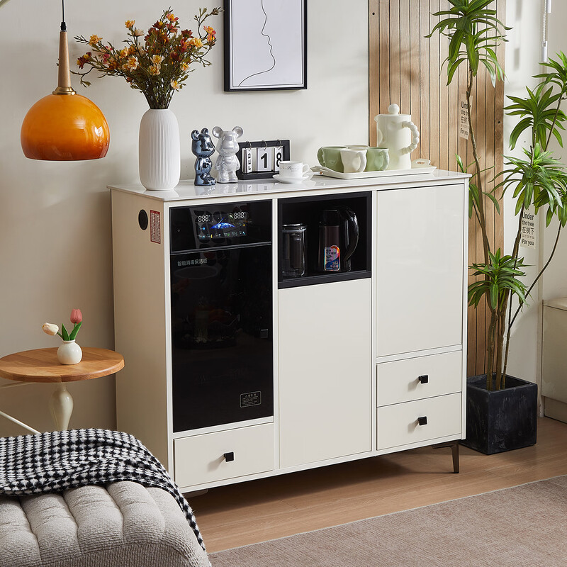 Zetian all-aluminum tea bar machine with refrigerator refrigeration high-end smart office living room integrated sideboard tea cabinet off-white hot and cold type three doors with disinfection