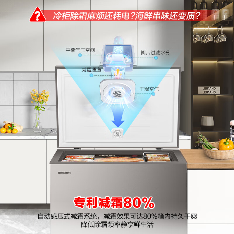 Rongsheng 200 liter frost-reducing small freezer household refrigeration and freezing conversion single temperature freezer first-class energy efficiency home and business dual-use horizontal BD/BC-200ZMSA 200L