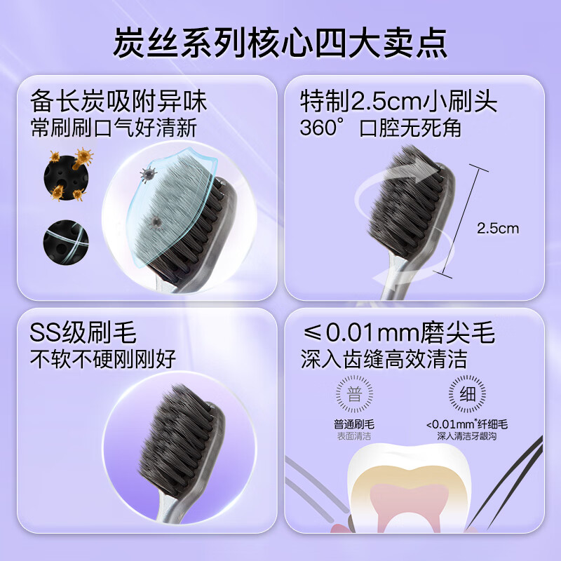 Shuke Binchotan soft-bristle toothbrush 8 pieces to remove odor and freshen breath adult toothbrush small brush head family pack new and old random