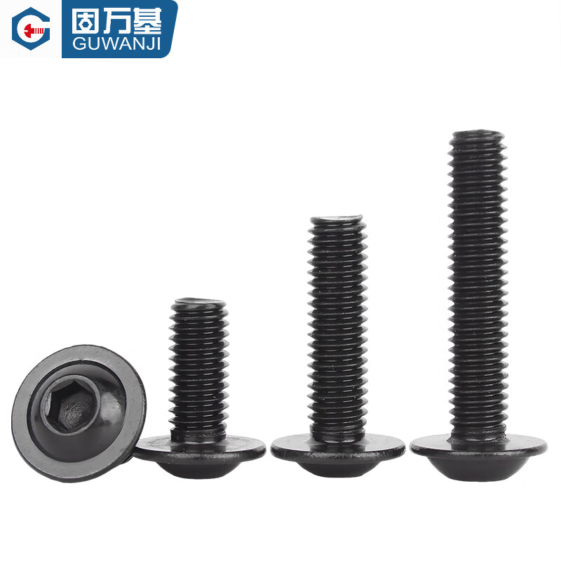 Guwanji black 304 stainless steel semi-round head hexagonal padded screw pan head bolt machine screw M3M4M5M6M8M10 M5x12 50 pieces