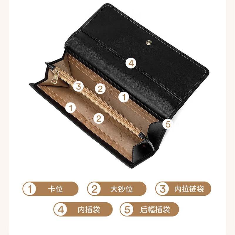 Scarecrow Wallet Women's Long Genuine Leather 2025 New Large Capacity Women's Wallet First Layer Cowhide Mobile Phone Clutch 10 Card Slots Black 19*2.5*9.5cm 10 Card Slots