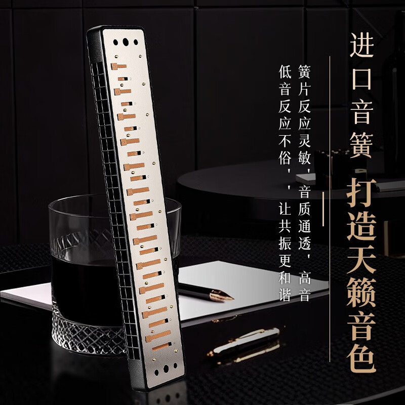 Guoguang 24-hole National Dream performance-grade polyphonic harmonica in D key (Athens black, with playing instructions) in D key