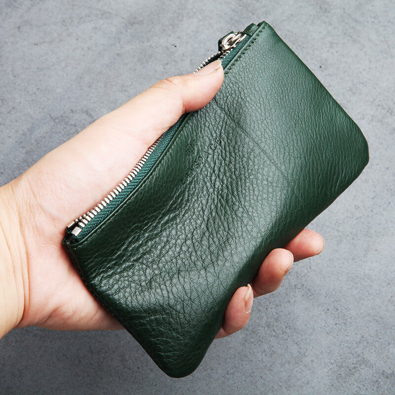 GOYN blue leather men's genuine leather zipper small wallet long cowhide large capacity new women's trendy small handbag dark green